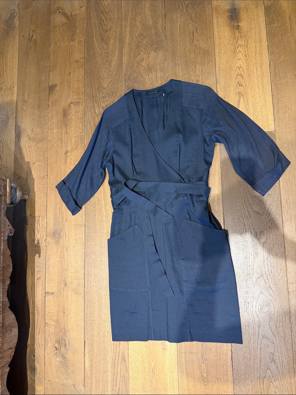 Elie Tahari Navy Wrap Midi Dress with Belt